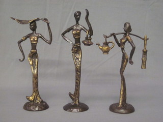 3 bronze figures of African ladies 11"