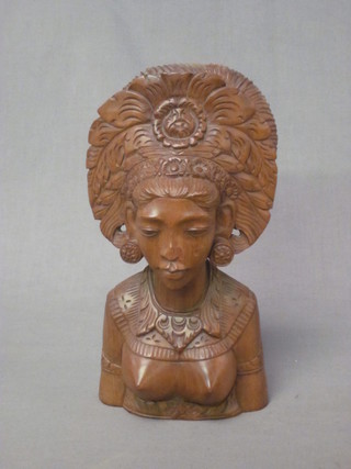 A carved Eastern head and shoulders portrait bust of a lady 11"