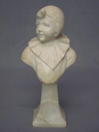 An Art Deco carved marble head and shoulders portrait bust of  Pierrot 10"