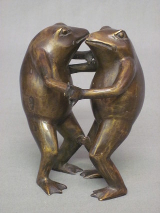 A modern pair of bronze figures of dancing frogs 5"