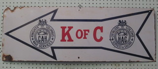 An enamelled sign for The Knights of Columbus War Service,  11" x 31", some corrosion