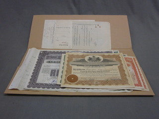 10 various unframed share certificates including Leigh Valley Rail Road, Oakland Traction Co. and others