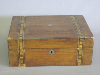A Victorian mahogany trinket box with inlaid decoration 12"