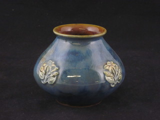 A circular Doulton blue glazed vase, base marked 8493 3 1/2"