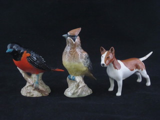 A Beswick figure of Baltimore Oriel, a Beswick figure of Cedar Wax Wing and 1 other Bull Terrier, tail f,