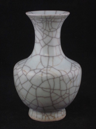 An Oriental porcelain crackle glazed club shaped vase 6"