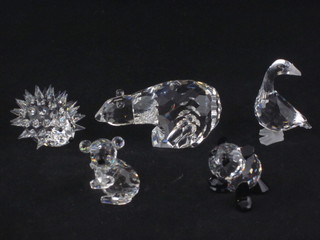 A Swarovski figure of a polar bear 3" and 4 other figures of animals