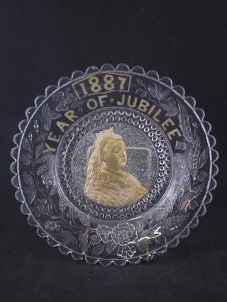 A Victorian pressed glass plate to commemorate the 1887 Jubilee  9 1/2"