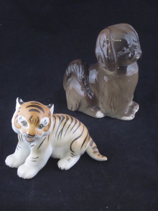 A Soviet Russian figure of a seated Tiger, base marked Made in  USSR, 4" and 1 other figure of a Dog 5"