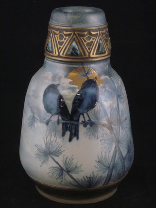 An Austrian Royal Vienna vase decorated birds 9"