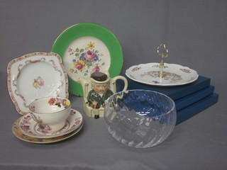 A Tony Wood pottery teapot, a Worcester platter, 3 Worcester plates, a glass bowl and other decorative ceramics