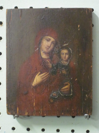 An Icon on wooden panel "Standing Madonna and Child" 5" x 4"