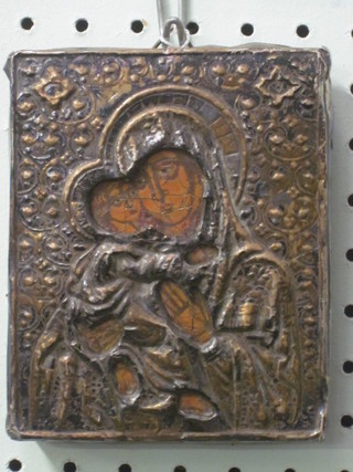 An embossed metal Icon "Madonna and Child" 5" x 4"