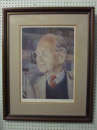 Dafila Scott 1989, limited edition coloured print, head and shoulders portrait "Sir Peter Scott", no 100/500, the reverse with  certificate of authenticity 17" x 12"