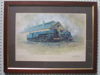 David Shepherd, a coloured print "The Eastern Somerset Railway Black Prince and The Green Knight on Shed, Cranmore" 11" x  16"
