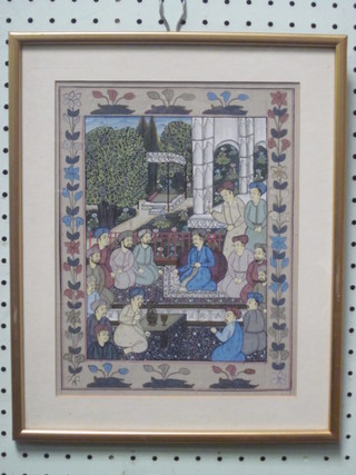 A Turkish painting on fabric "Figures at Court"