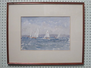 Jack Burmingham, gouache drawing "Yacht Racing" 9" x 13"