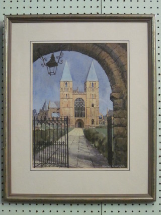 Walter L Wright, watercolour "A Twin Towered Church" 13" x 10"