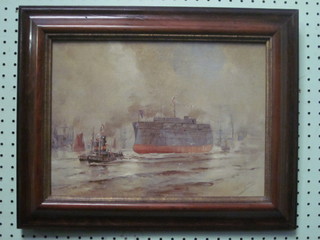 De Maurice, oil on canvas "Off Woolwich, Study of a  Dreadnought Being Launched" signed and dated 1911 10" x 14",  possibly relined