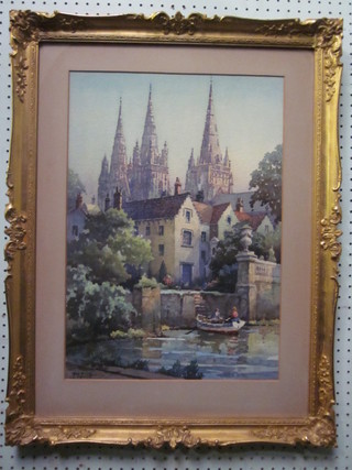George Ayling, watercolour "Lichfield Cathedral" 21" x 14"