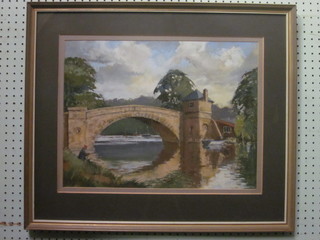 Rowland Smith, pastel drawing "Lechlade-Upper Thames" 14" x  19", the reverse with Mall Gallery label for the 1986 Pastel  Society Exhibition