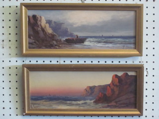 E Gibbs, pair of oil paintings on board "Sea Scapes with Cliff  and Shore Line" 4" x 11"