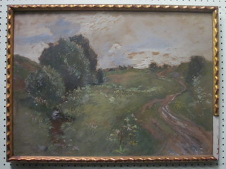 Ferdinand Pamberge, gouache "Austrian Rural Landscape"  signed 16" x 23"