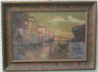 Oil on canvas "Venetian Scene with Gondolier" 14" x 20"