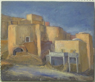 Impressionist oil on canvas "Egyptian Buildings" 21" x 24"