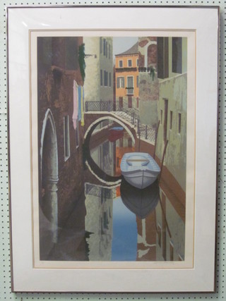 Graham Bannister, limited edition artists proof 77/150 "Study of a Venetian Canal with Boat" 19" x 18"