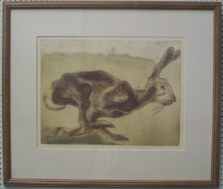 Sani Rollo, limited edition coloured print "Running Hare" 15" x 19"