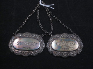 2 silver decanter labels - Whisky and Sherry