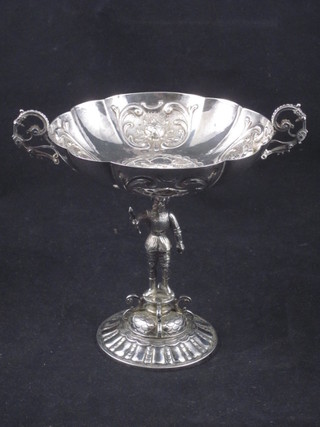 A Continental silver twin handled bowl supported by a figure in 17th Century period dress, 8 ozs