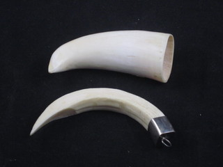 An ivory tusk 4" and an ivory and silver mounted pendant