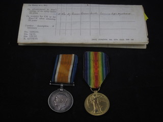 A pair  to J56498 H S Chaffer Ordinary Seaman Royal Navy  comprising British War medal and Victory medal together with  Naval certificate of service etc