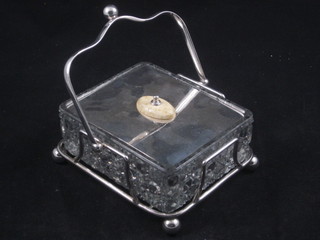 A rectangular silver plated and cut glass sardine dish