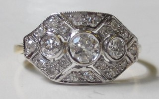 An 18ct white gold Art Deco style dress ring set diamonds,  approx 0.80ct