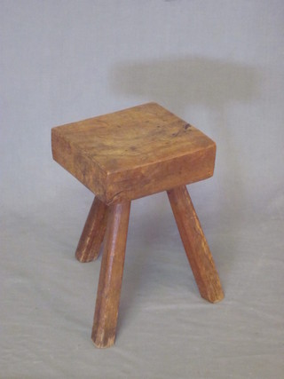 A square elm 3 legged stool 9"
