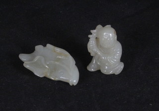 A carved jade figure of a fish 1 1/2" and 1 other figure 1 1/2"