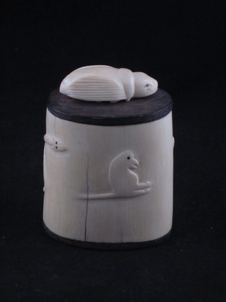 An oval carved ivory trinket box 3"