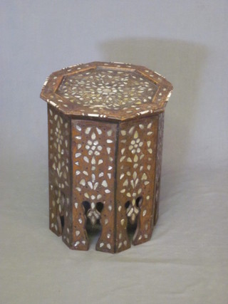 A 19th Century octagonal inlaid Moorish hardwood occasional  table 13 1/2"