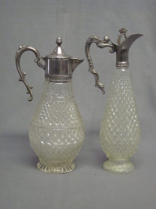 2 moulded glass claret jugs with silver plated mounts