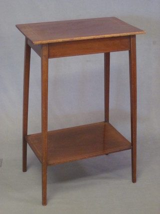 An Edwardian rectangular inlaid mahogany 2 tier occasional  table, raised on square tapering supports 19"