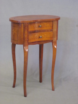 A 20th Century French style kidney shaped chest of 2 long drawers, raised on cabriole supports 18"