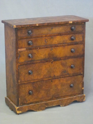 A Victorian figured walnut collector's chest of 5 shallow  drawers, raised on a platform base 23"
