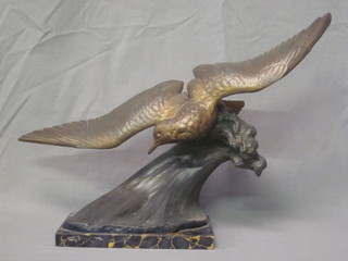 After H Lechesne, an Art Deco spelter figure of a seagull raised  on a marble finished base 28"