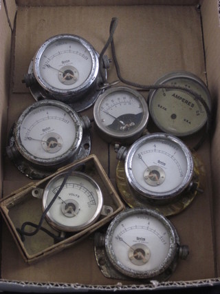 7 assorted electrical meters contained in a chromed metal cases