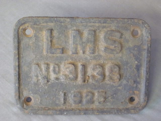A rectangular iron tank engine plaque marked LMS No.3138  1925, 8"  ILLUSTRATED