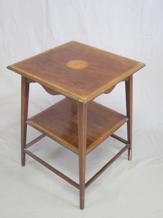 An Edwardian square inlaid mahogany 2 tier occasional table 20"