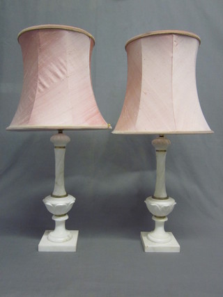 A pair of alabaster club shaped table lamps 16"